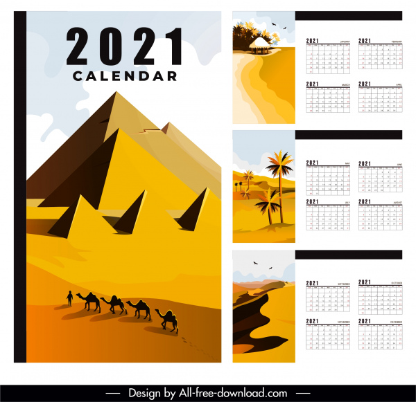 2021 kalender template dekorasi lanskap alami