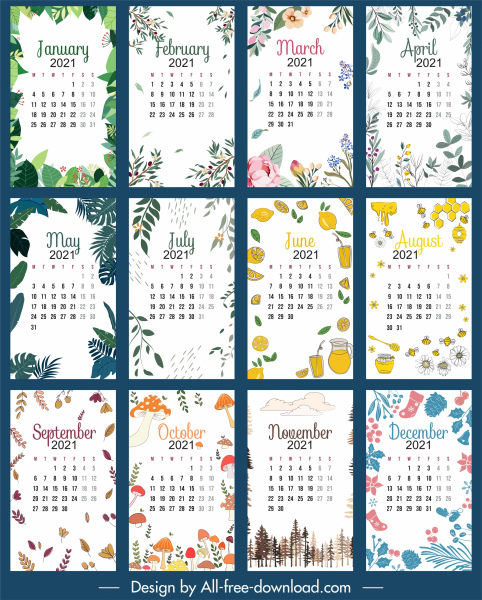 2021 template kalender alam elemen dekorasi klasik handditarik