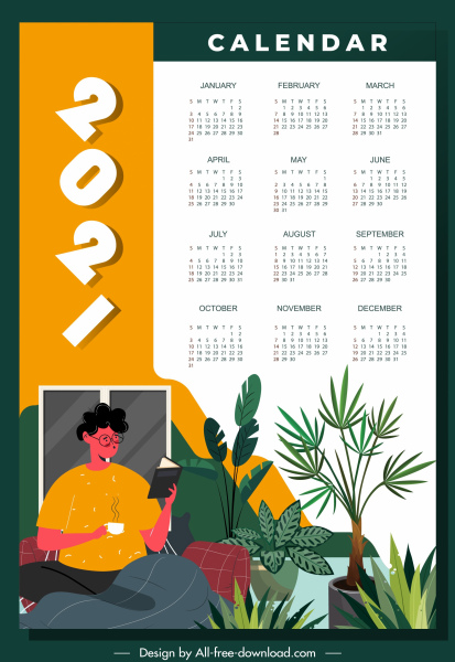 2021 template kalender relaksasi gaya hidup tema dekorasi klasik
