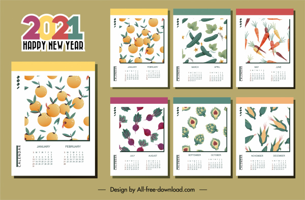 2021 template kalender sayuran buah tema