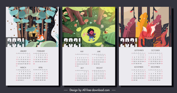 Calendario 2021 plantillas de decoración de elementos naturales de la selva