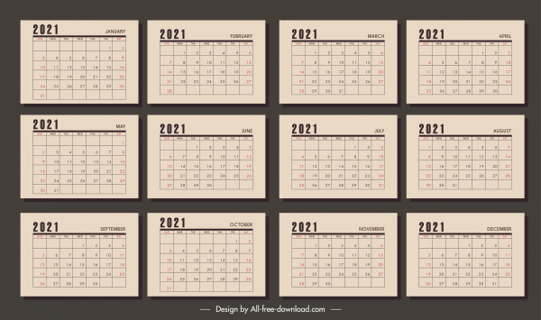 2021 календарные шаблоны ретро коричневый простой декор