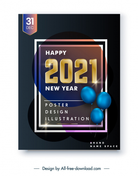 Pôster de ano novo de 2021 brilhante decoração de elegância moderna