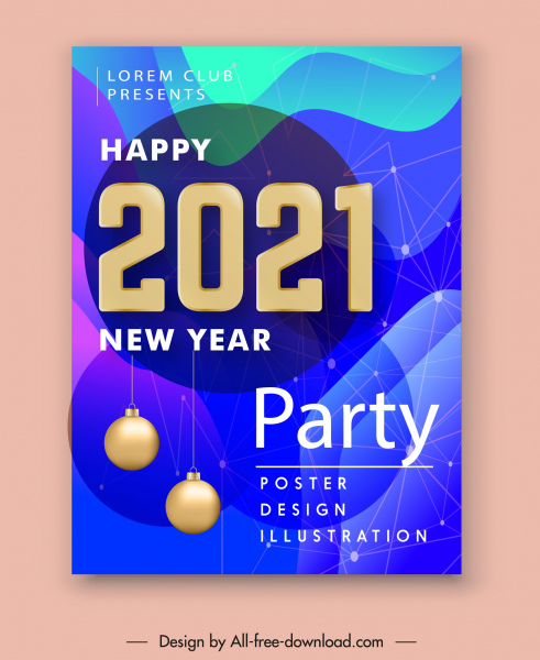 Cartel de fiesta 2021 Modern Baubles Spots Connection