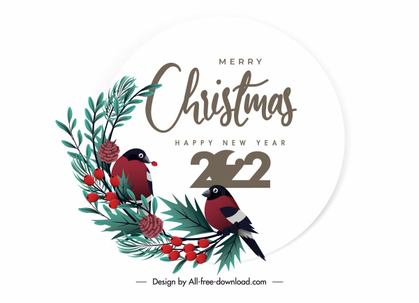 Template sampul kalender 2022 tanaman musim dingin burung yang elegan