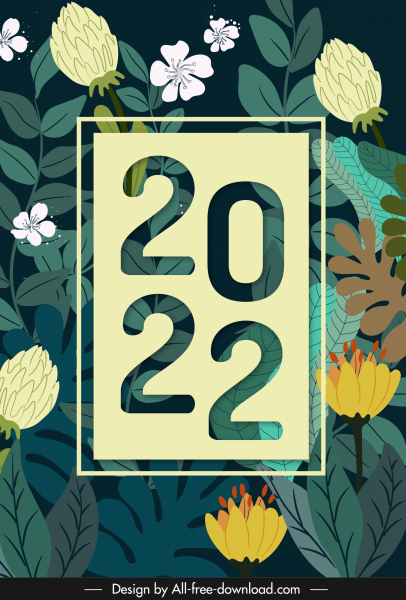 2022 calendário capa modelo elegante plantas decoração elementos