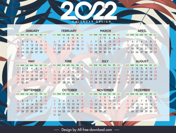 2022 Kalendervorlage verschwommene Waldblätter Dekor