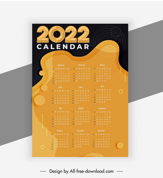 Modelo de calendário 2022 contrasta decoração abstrata retrô