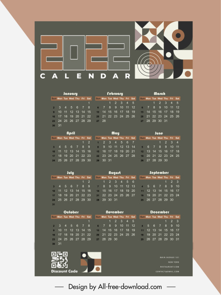 Plantilla de calendario 2022 diseño oscuro decoración de patrón abstracto