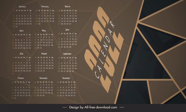 Modelo de calendário 2022 decoração geométrica escura