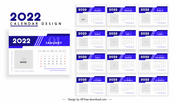 Plantilla de calendario 2022 elegante azul brillante liso