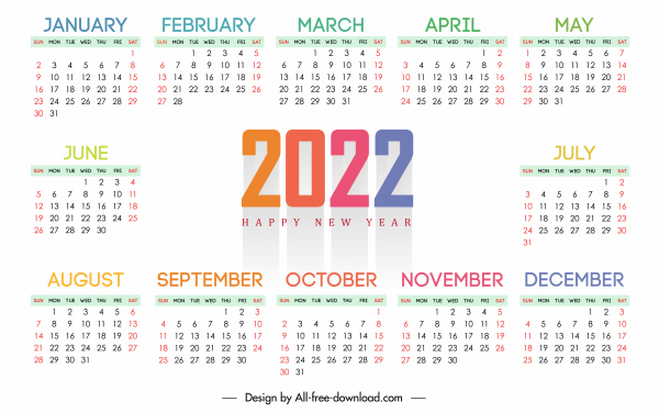 Modelo de calendário 2022 elegante decoração branca brilhante simples