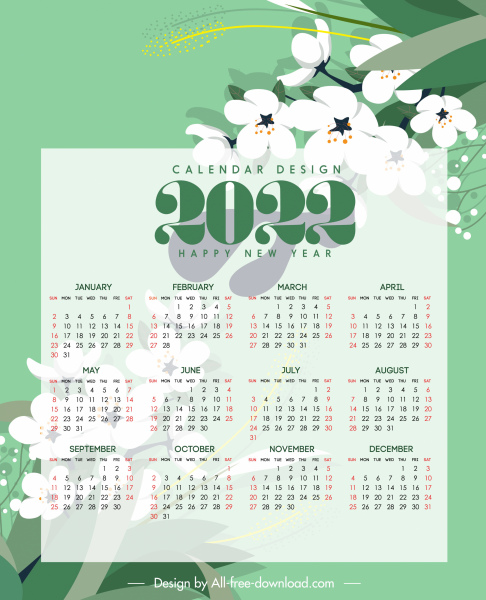 Template kalender 2022 dekorasi botani klasik yang elegan