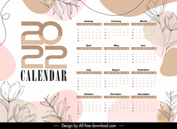 2022 Kalendervorlage elegantes klassisches botanisches Dekor