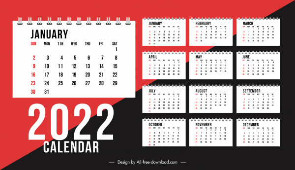 Modelo de calendário 2022 elegante decoração de contraste