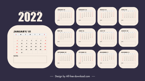 Modelo de calendário 2022 decoração plana simples