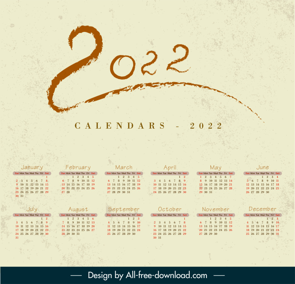 2022カレンダーテンプレートレトロデザイン手描きの数字の装飾