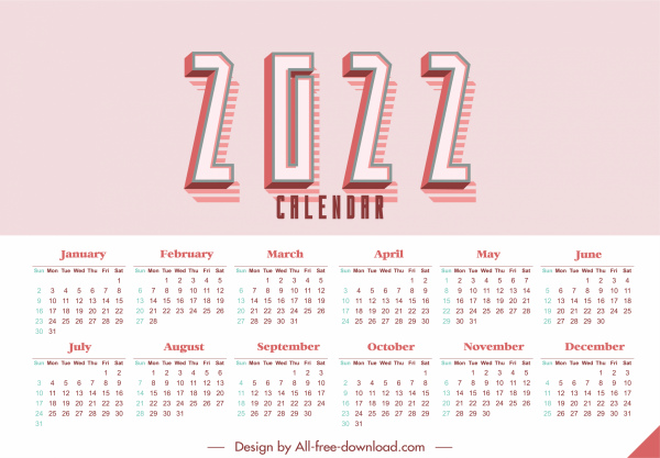 Modelo de calendário 2022 simples e brilhante