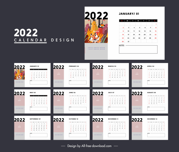 Template kalender 2022 dekorasi putih cerah sederhana