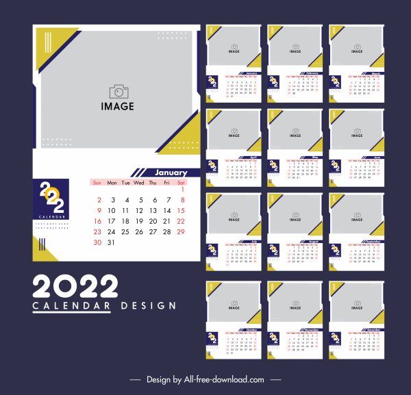 Шаблоны календарей 2022 года современный плоский однотонный декор