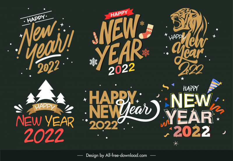 Plantillas de logotipos de textos de feliz año nuevo 2022