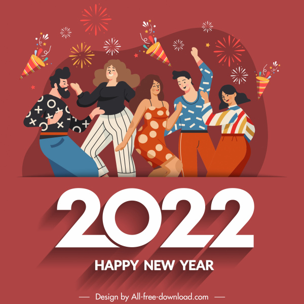 2022 Neujahr Banner jubelnde Party Skizze