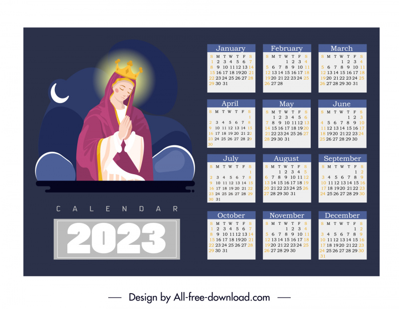 2023カレンダーテンプレート聖母マリアアイコン漫画デザイン