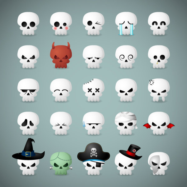 25 ícones tipo engraçado de crânio