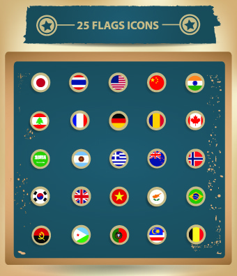 25 ícones de bandeiras vintage tipo vector