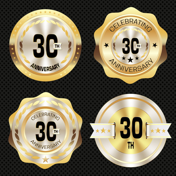 30 周年記念メダルと光沢のある黄金のデザイン アイコン