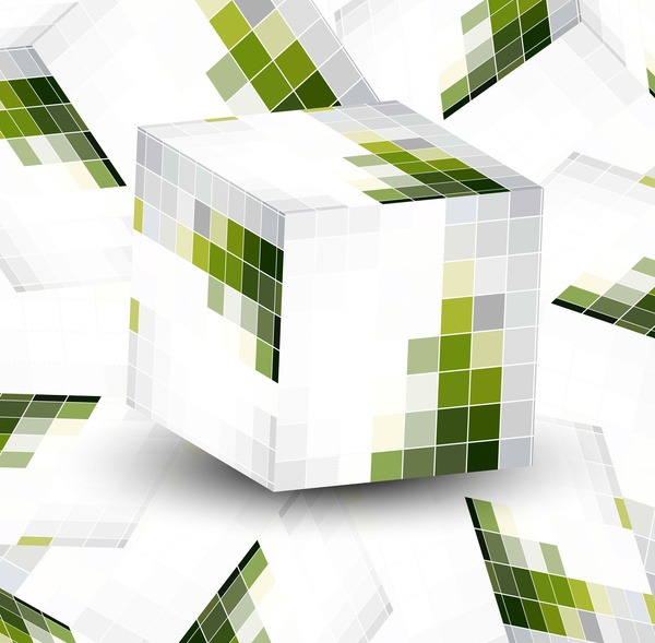 Vektor Abstrak cerah mosaik berwarna-warni hijau kotak 3D desain