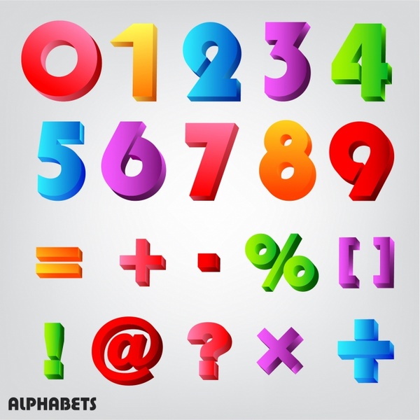 3d alfabeto numero colorato