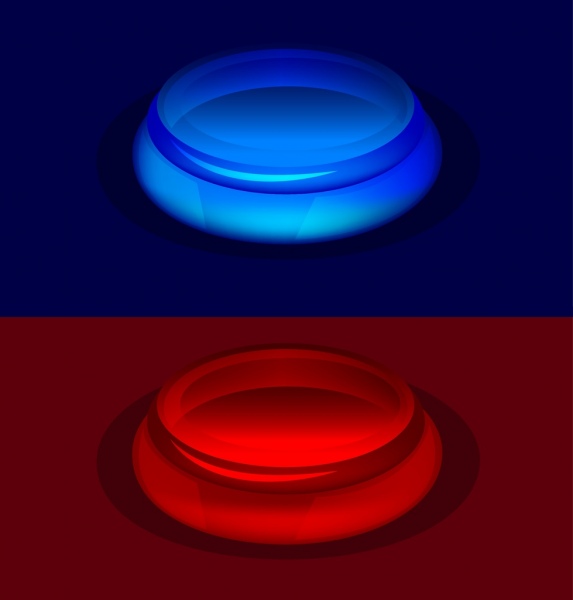 3D tombol template gelap merah biru efek cahaya