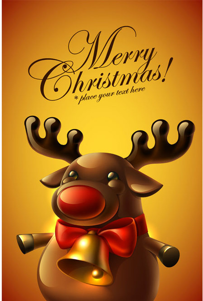 3d Cute Reindeer Christmas Card Flyer Title Page Vector