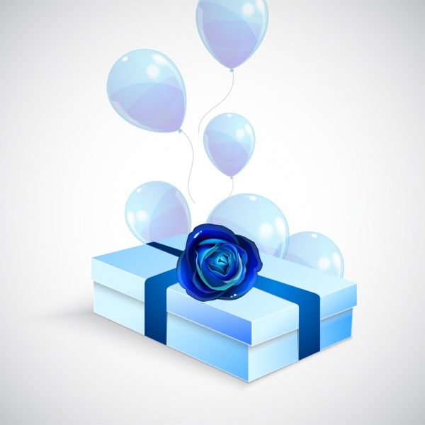 3D hadiah kotak latar belakang biru desain mengkilap balon ornamen