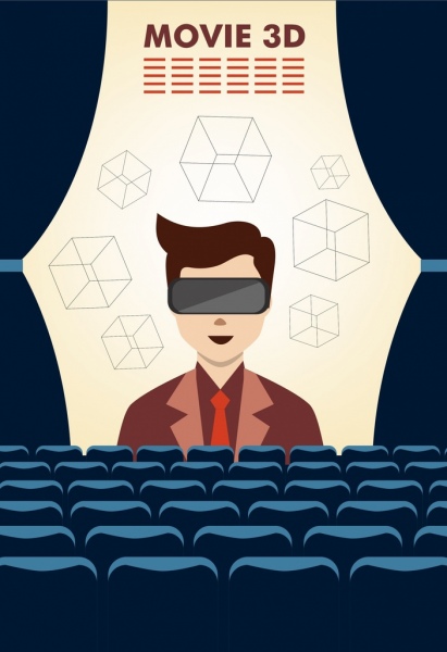 Những nhân vật biểu tượng khối nền rạp chiếu phim 3D.