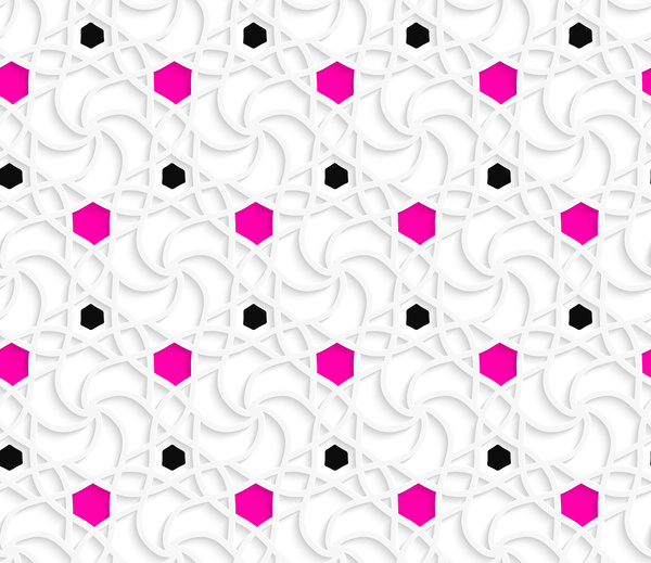 3D ornamen dengan titik-titik hitam dan merah muda
