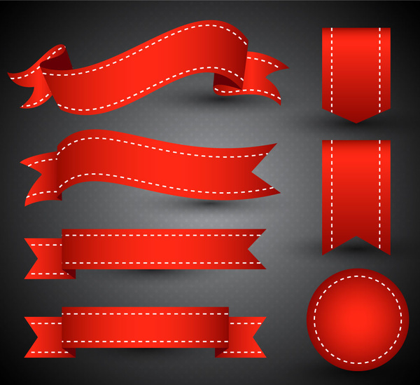 3D ilustrasi vektor set melengkung pita merah