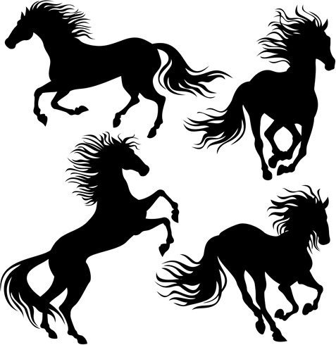 4 種類の実行馬ベクター シルエット