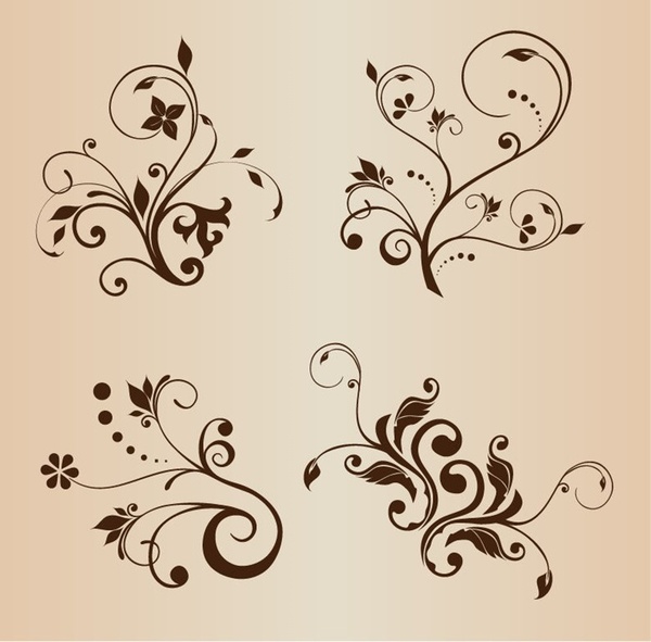 4 swirly florais elementos decorativos