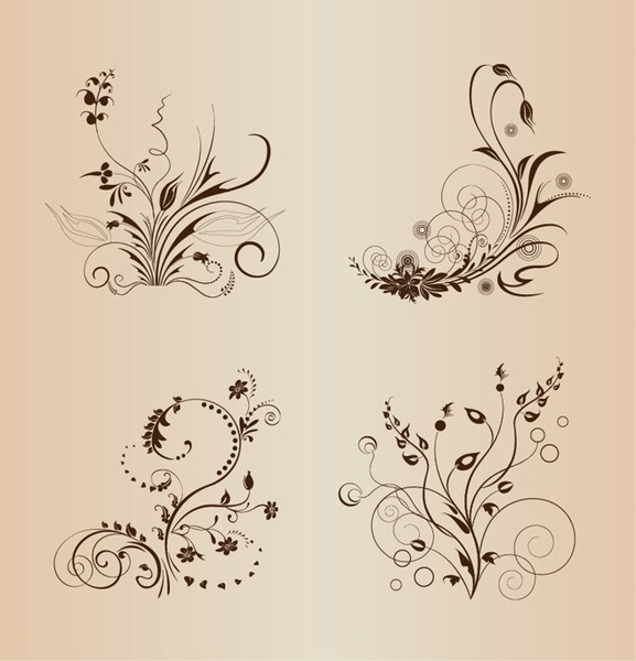 4 ベクトル花のデザイン要素