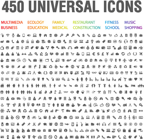 450 Art universelle Symbole Vektor-Satz