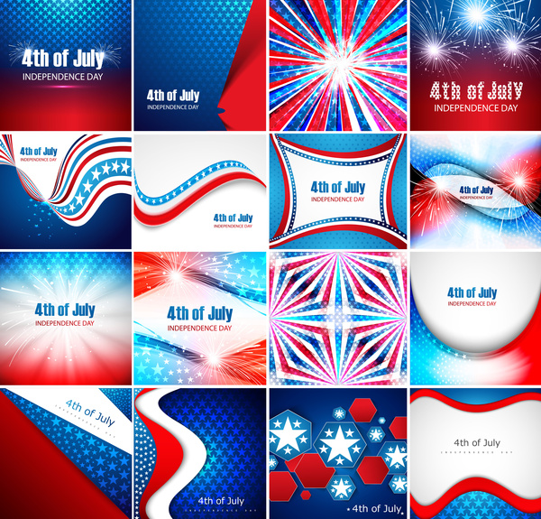 7月4日美國獨立日集卡集展示慶典背景向量