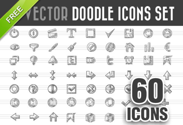 60 jenis doodle ikon vektor