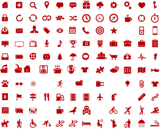 600 ícones comumente vermelhos tipo vector