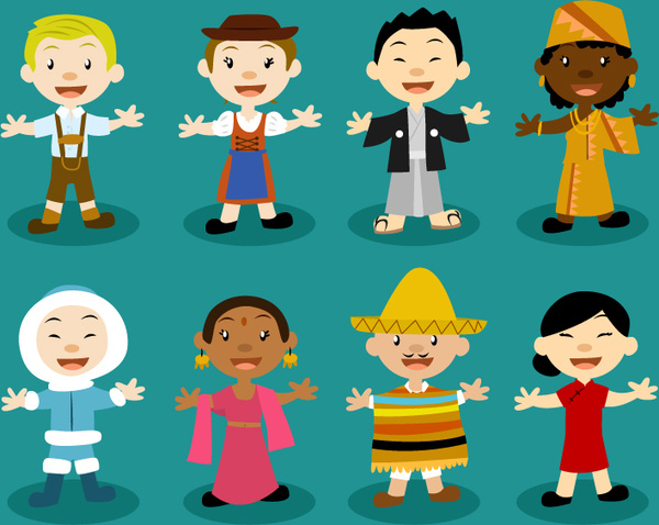 8 The Children Of The World Design Vector