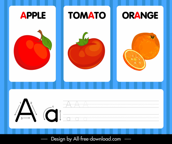 um banner de alfabeto frutas esboço decoração colorida