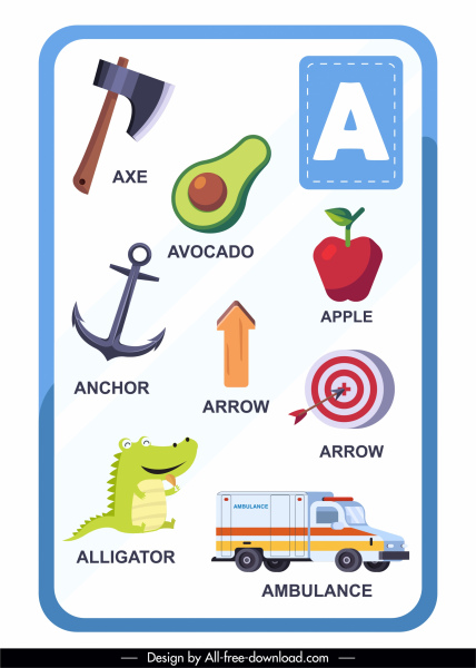 um modelo de educação alfabeto esboço símbolos coloridos