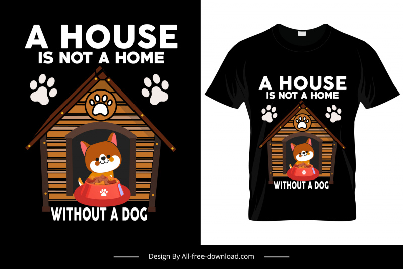 家は犬のいない家ではありません 引用 Tシャツテンプレート かわいい漫画 子犬のスケッチ