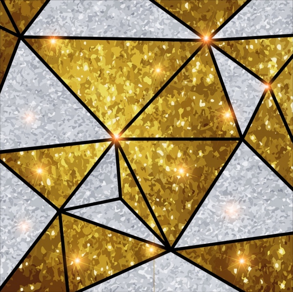 abstrak latar belakang yang berkilauan emas perak poligonal desain